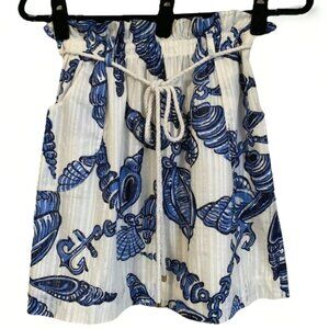Lilly Pulitzer Fallin In Love XS Skirt White Blue Paperbag Waist Seashell Beach